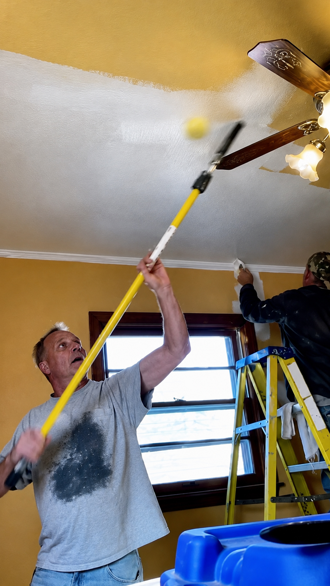 Worker keeps going through an unusual home repair setup