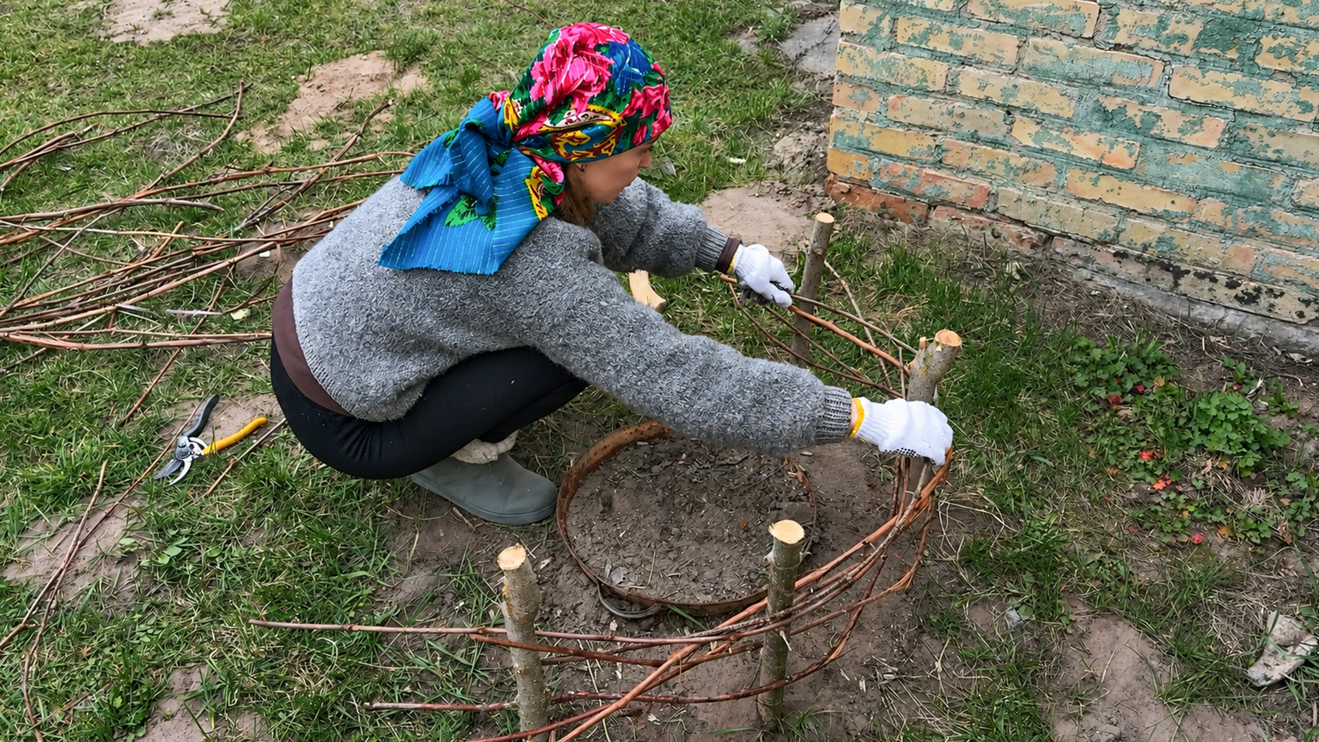 Building a handmade fence for grandma’s flower yard