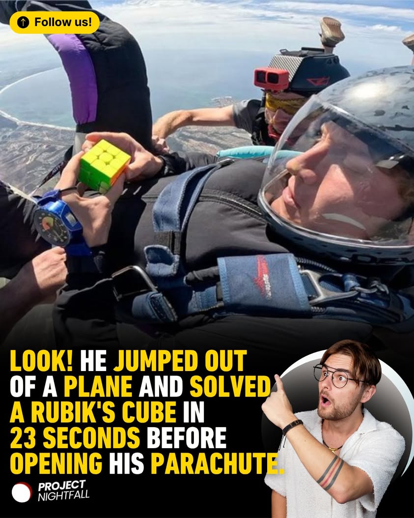 Skydiving speedcuber solves cube mid-air, defying gravity and logic!