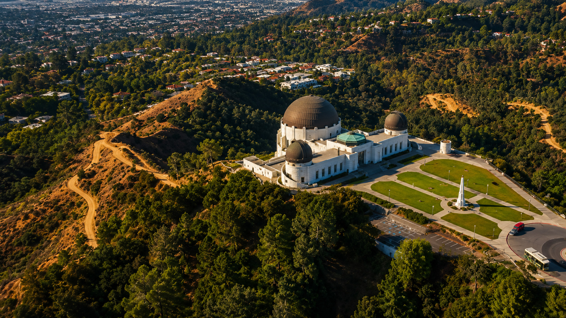Griffith Observatory overlooking Los Angeles from above