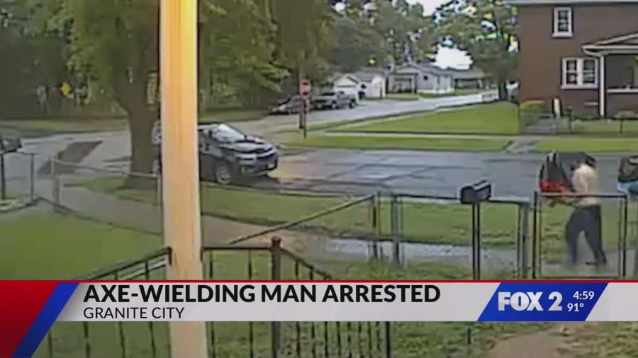 Shirtless axe wielder accused of striking police cruiser in Granite City