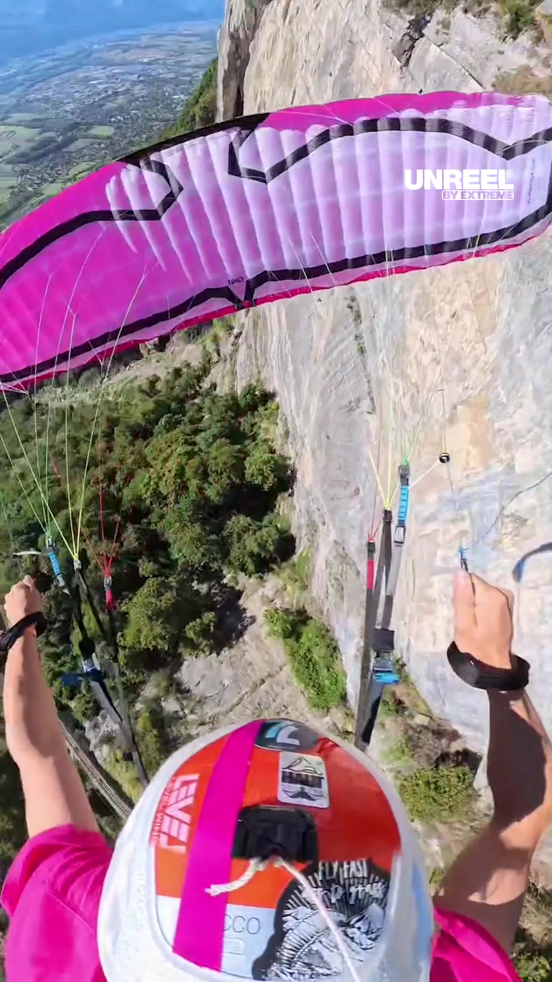 Extreme paragliding launch: acrobatic speed flying down a mountain ravine!