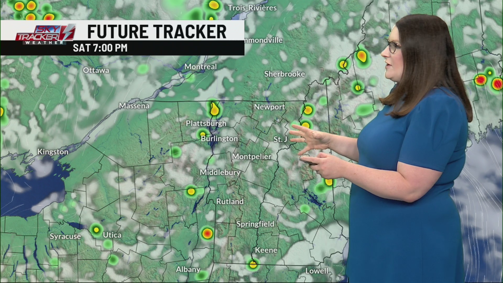 Spot shower Saturday, less humid Sunday