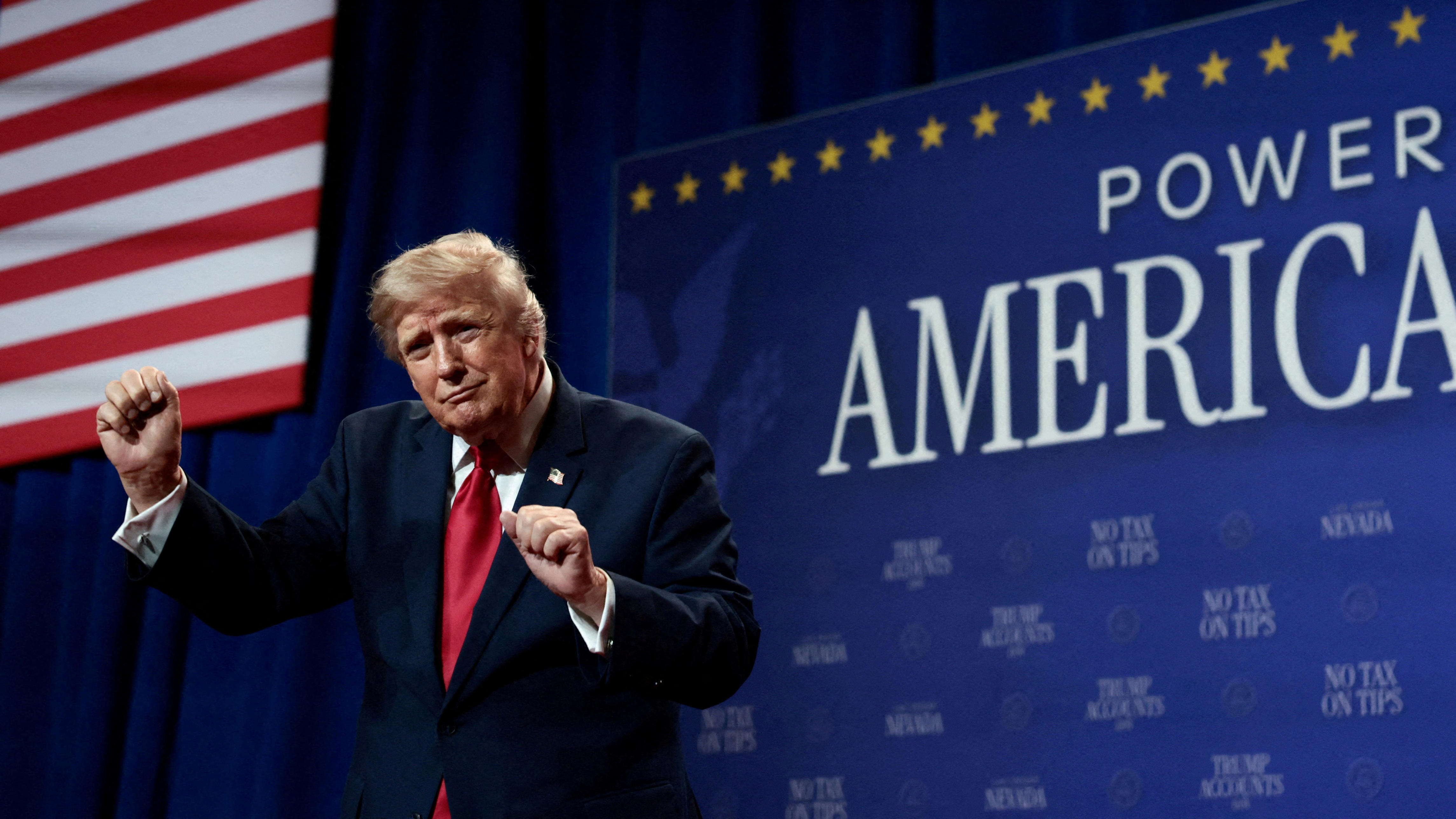 President Trump's shiny new hairstyle goes viral after Vegas speech