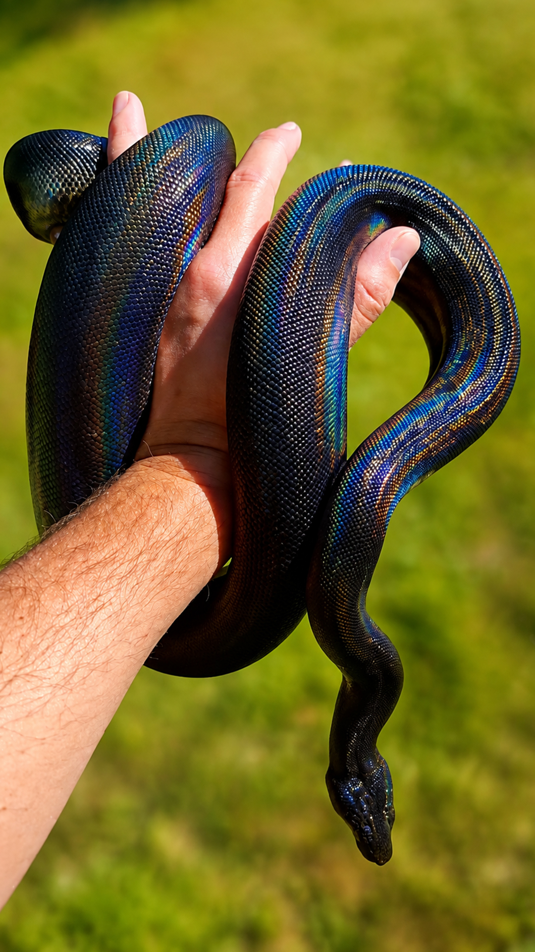 A rainbow snake reveals nature’s colorful transformation after shedding