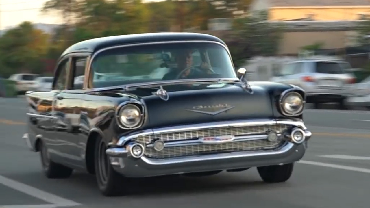 Driving a beautifully preserved timeless '57 Chevy