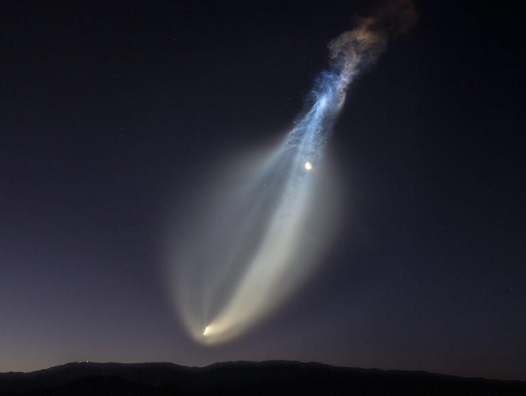LOMPOC, CA - JANUARY 24: SpaceX, an American aerospace manufacturer, successfully launches a pre-dawn (under a crescent moon) a Falcon 9 rocket with multiple Starlink satellites from Vandenberg Space Force Base on January 24, 2025, in Lompoc, California. Getty Images