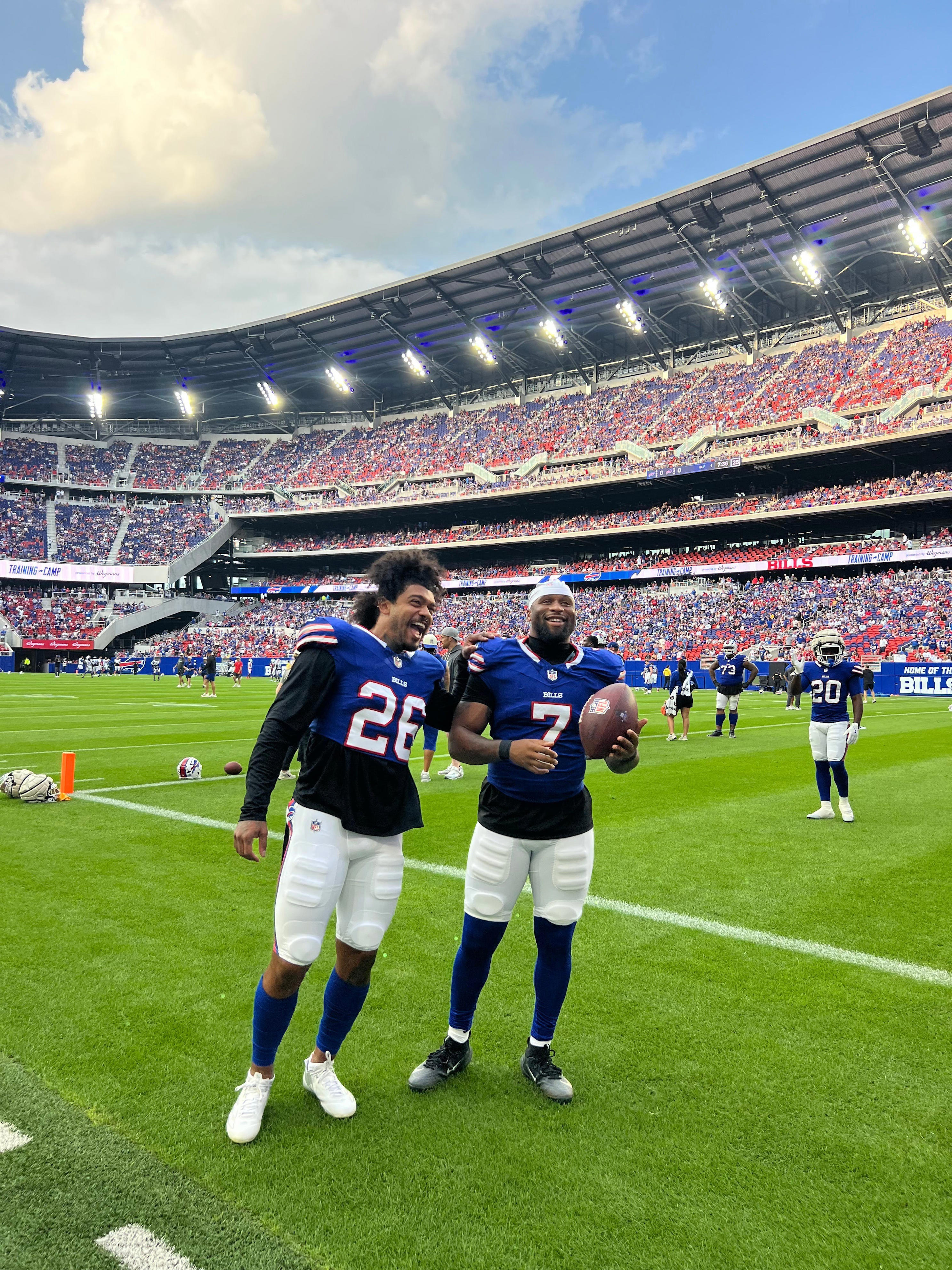 Bills' practice: red and blue sights and sounds.
