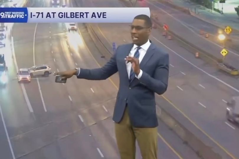 Traffic reporter almost swears live on air as he watches car crash in ...