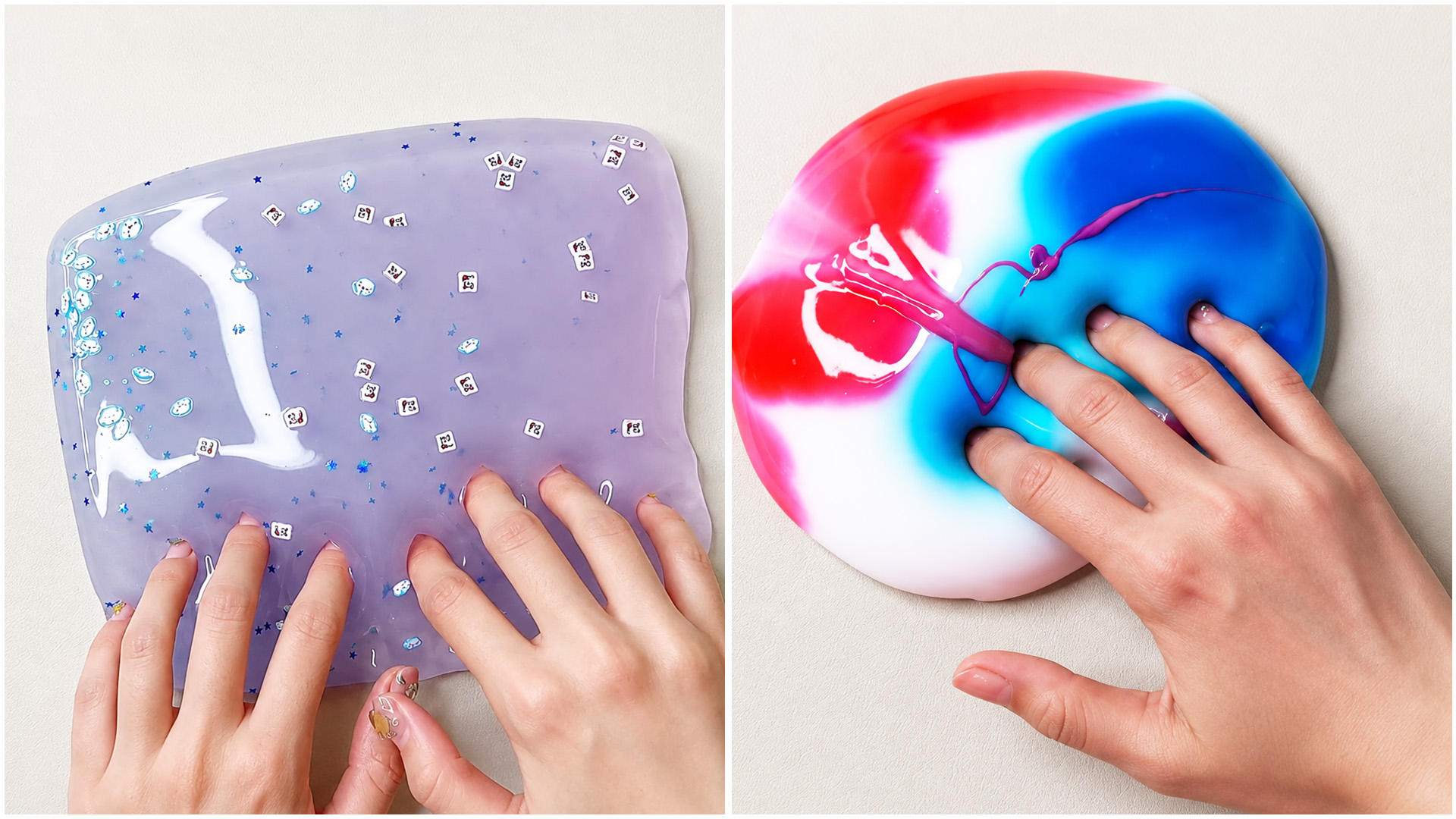 Crystal clear slime mixing and color swirl
