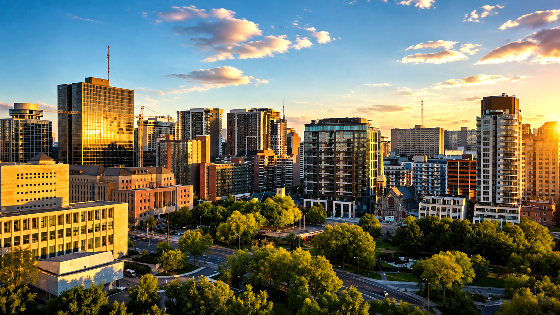 Ottawa skyline surrounded by green urban spaces