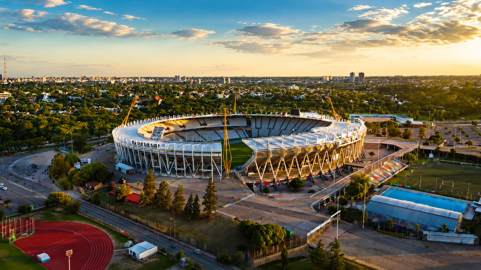 Estadio Ciudad de La Plata surrounded by green landscapes