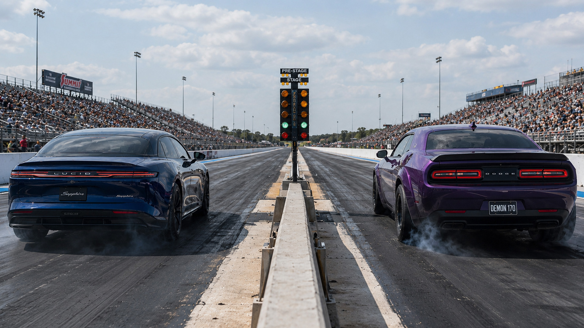 1,234 HP Lucid Sapphire races 1,025 HP Dodge Demon drag race