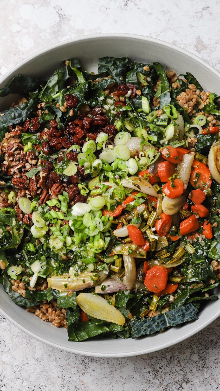 Hearty farro salad with roasted vegetables and cranberries