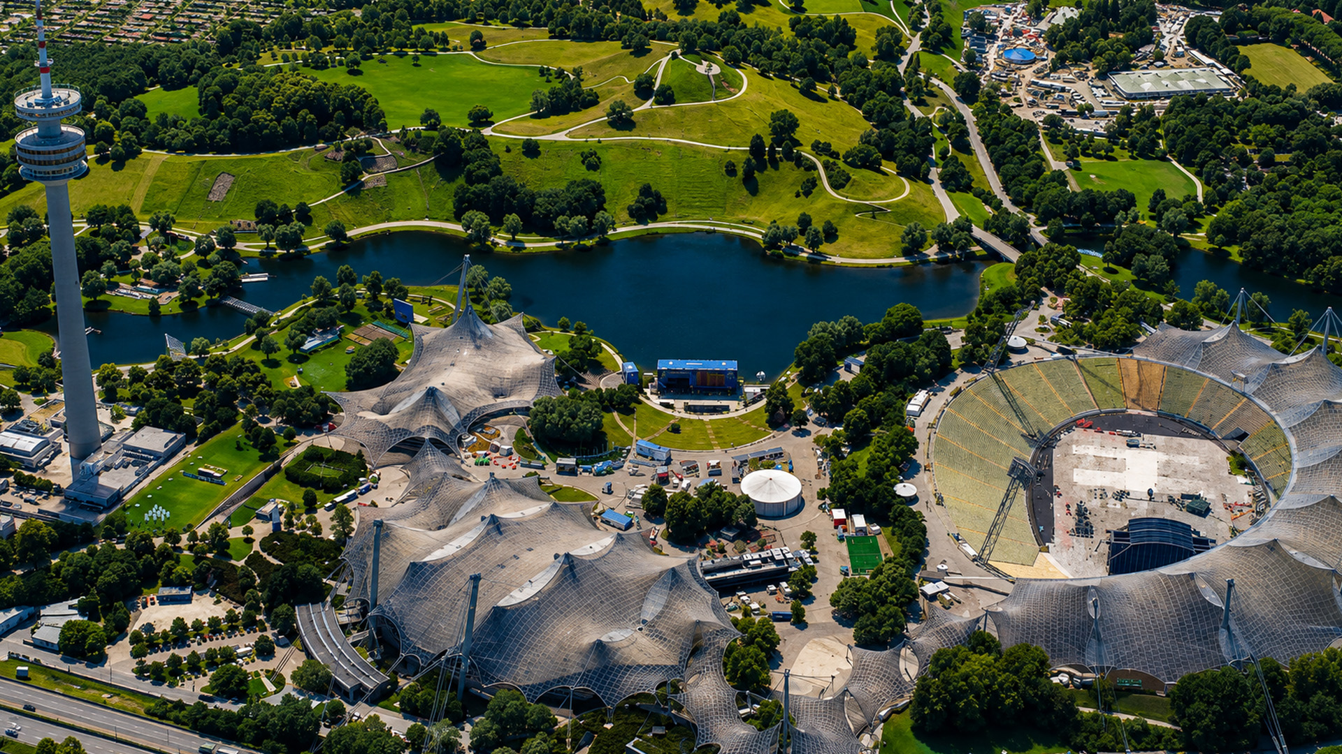 Munich Olympic Park and Stadium from the sky