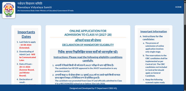 JNVST class 6 admissions 2027: Registration ends today at navodaya.gov ...