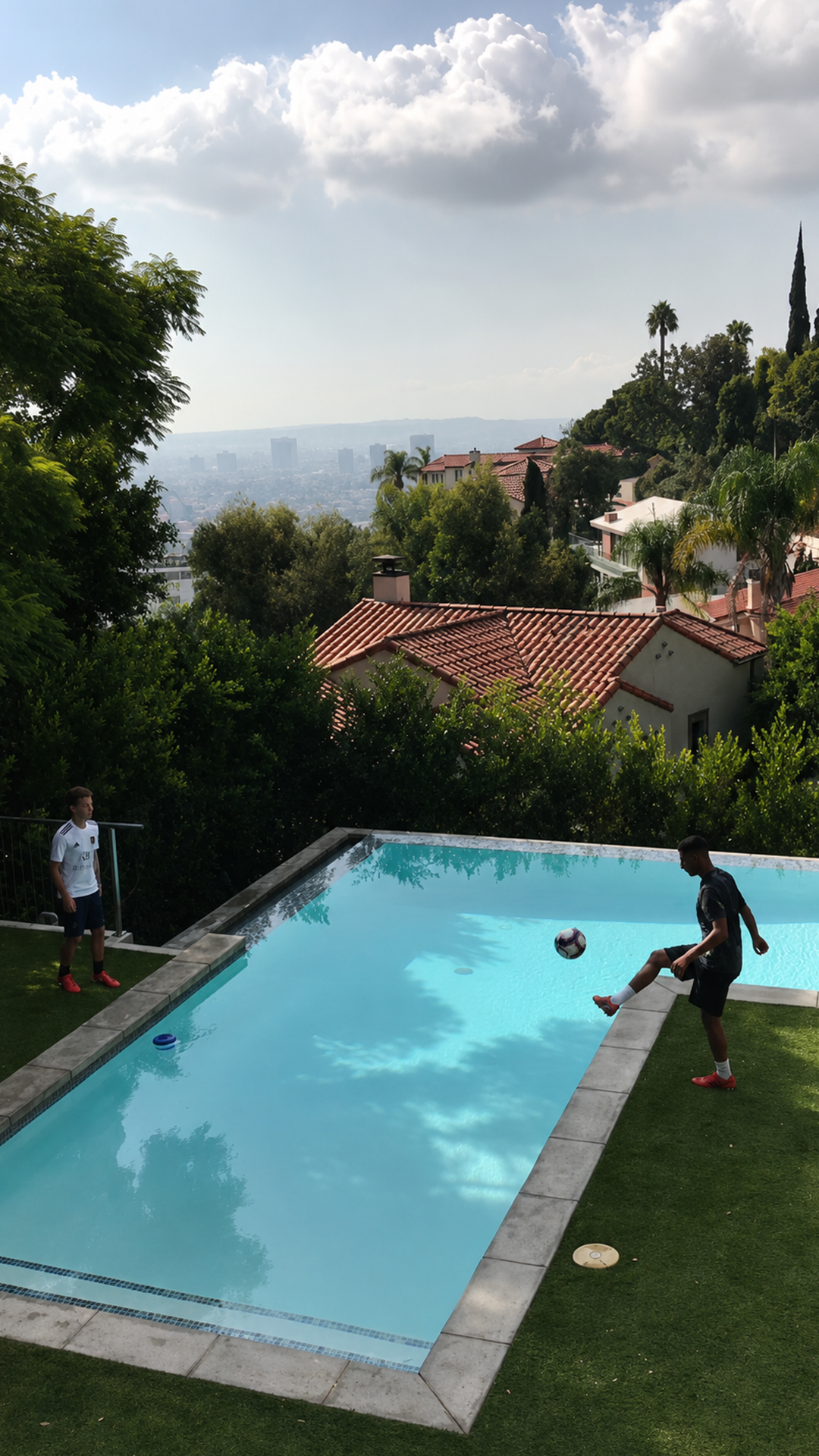 Football passing challenge over pool tests accuracy skills