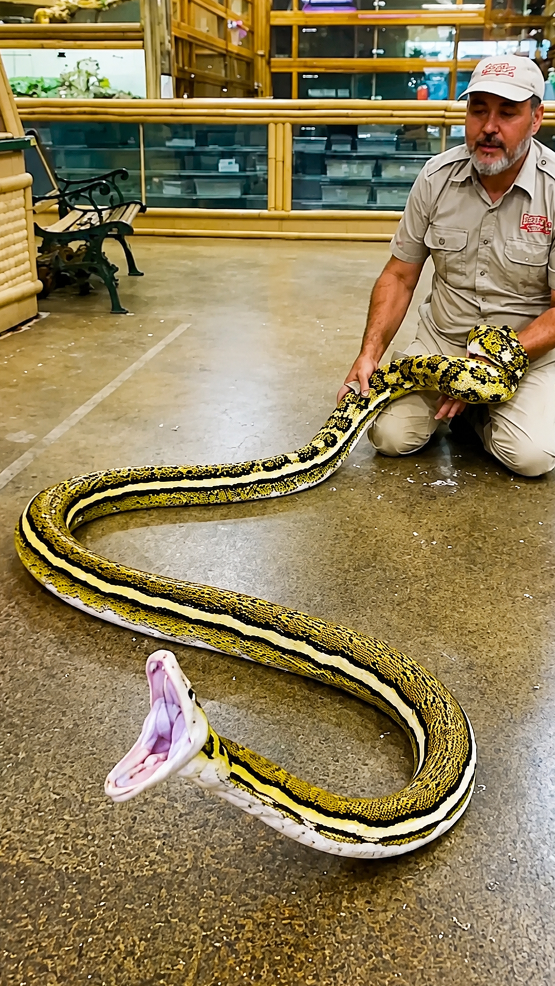 Wildlife handler shows rainbow colors on a stunning snake