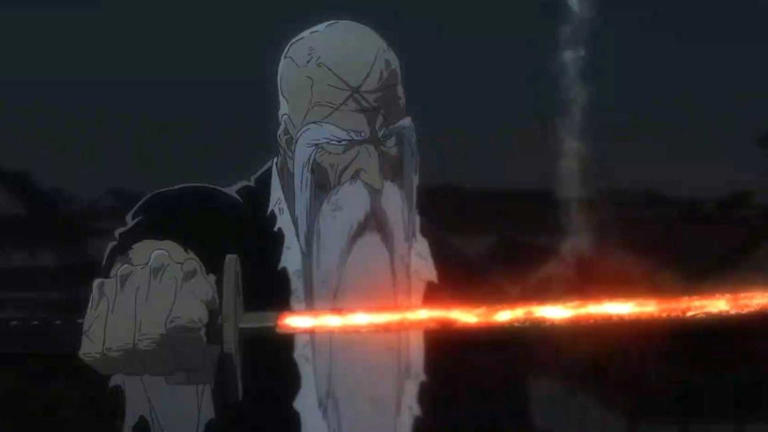 Genryusai Shigekuni Yamamoto wielding Ryuujin Jakka in Bleach anime