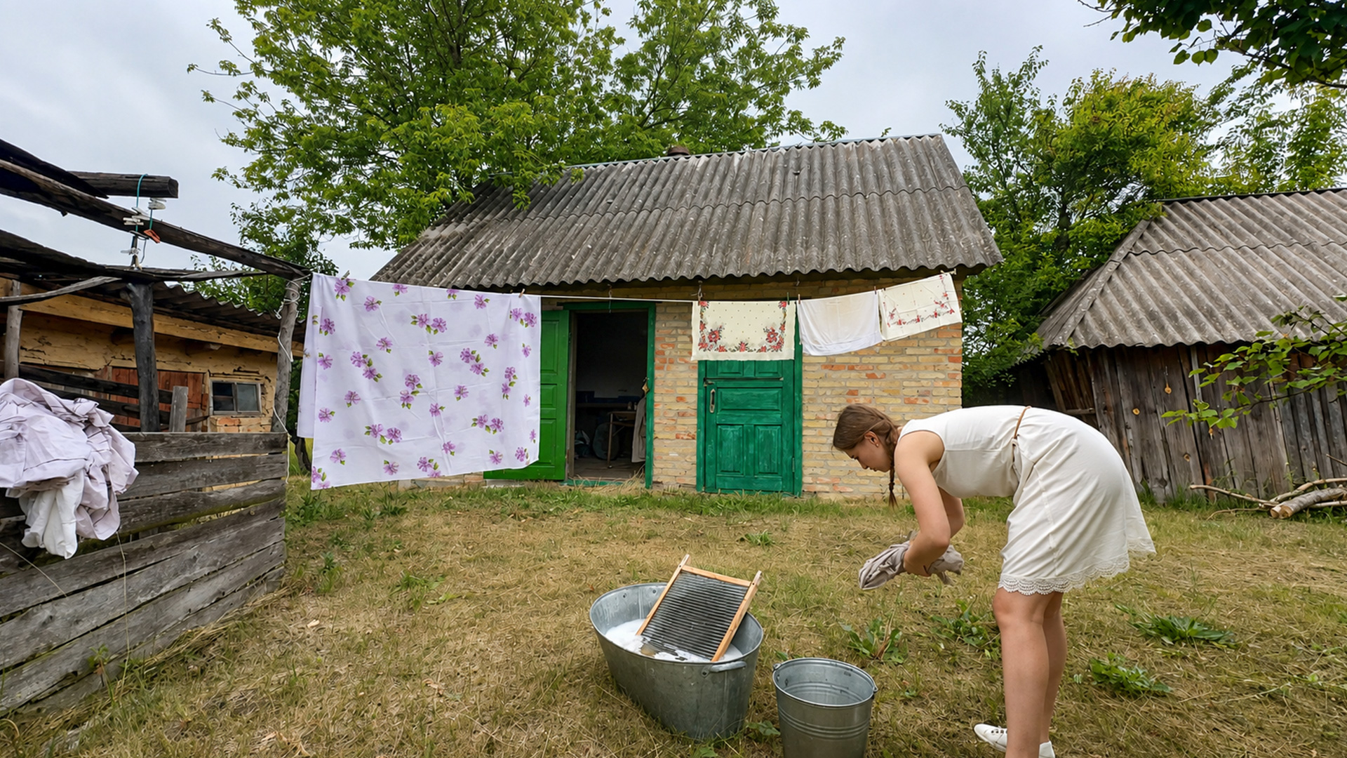 Hard work at grandma’s rural house without modern tools