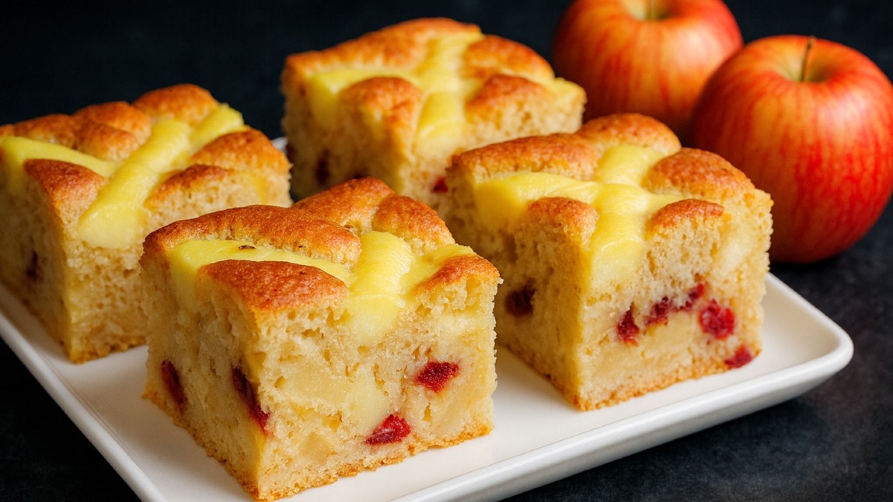 The cozy apple cake with creamy custard and cranberries
