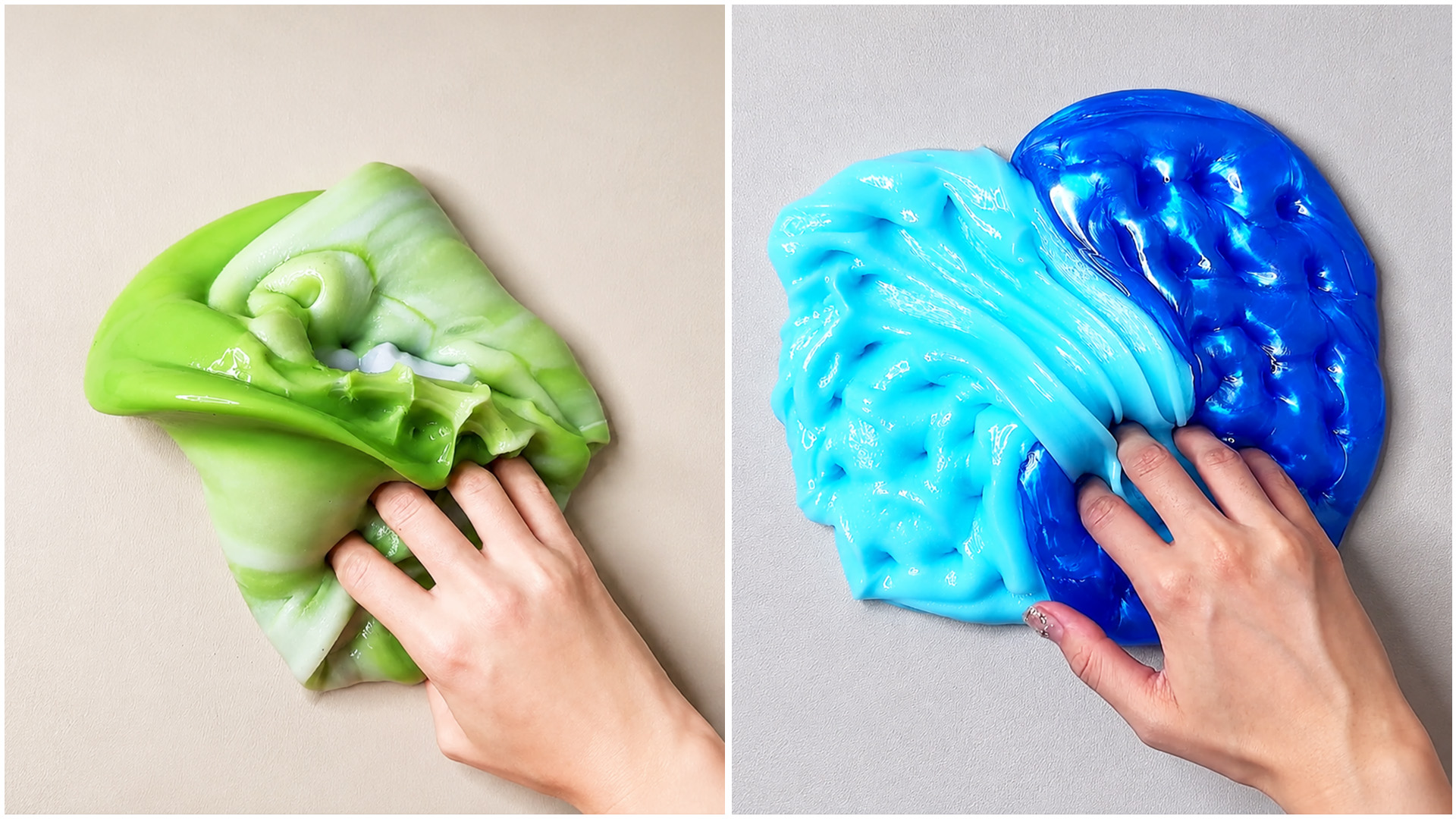 Glossy slime stretching and color blending