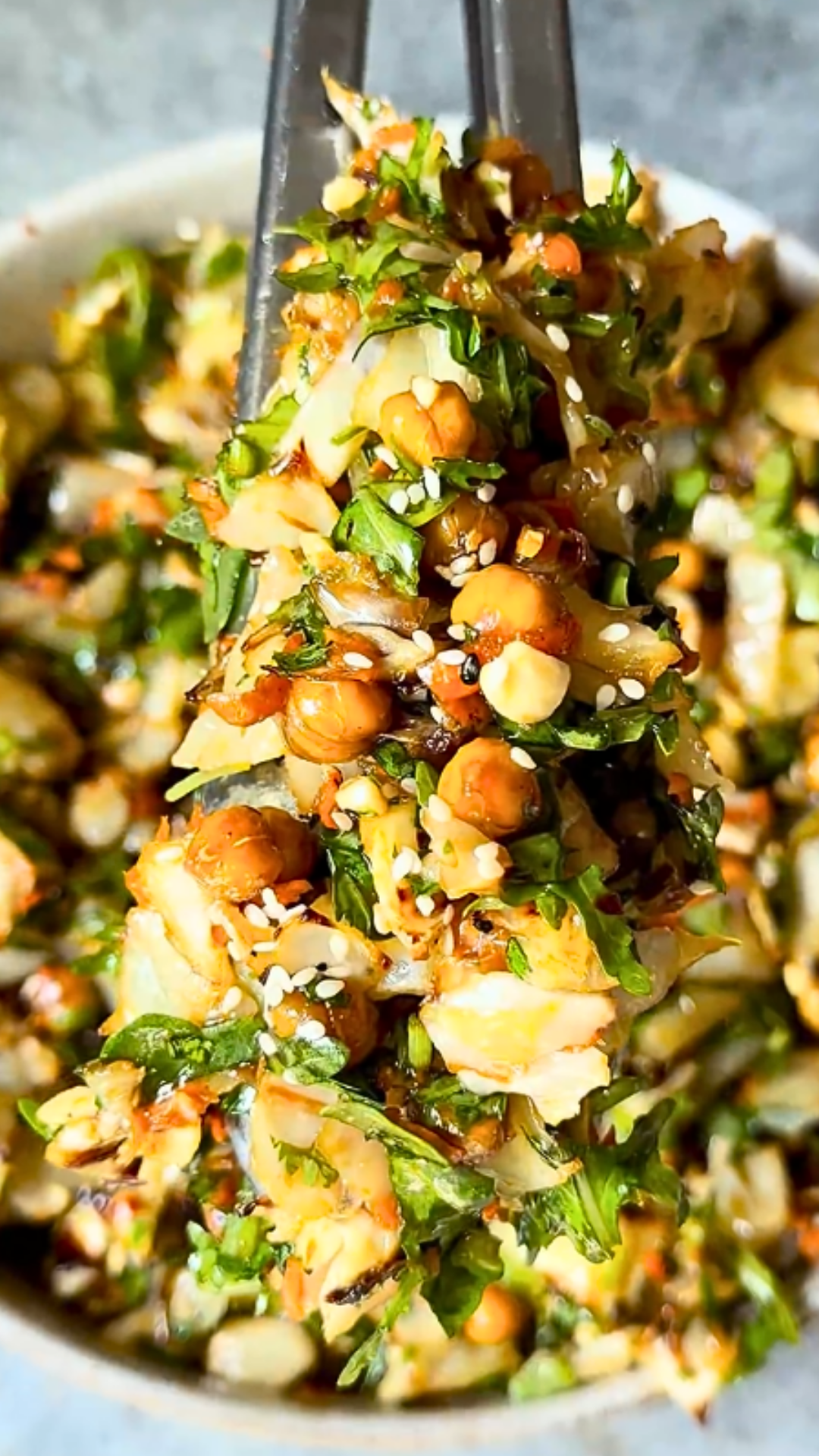 Roasted cabbage salad with crunchy peanut vinaigrette