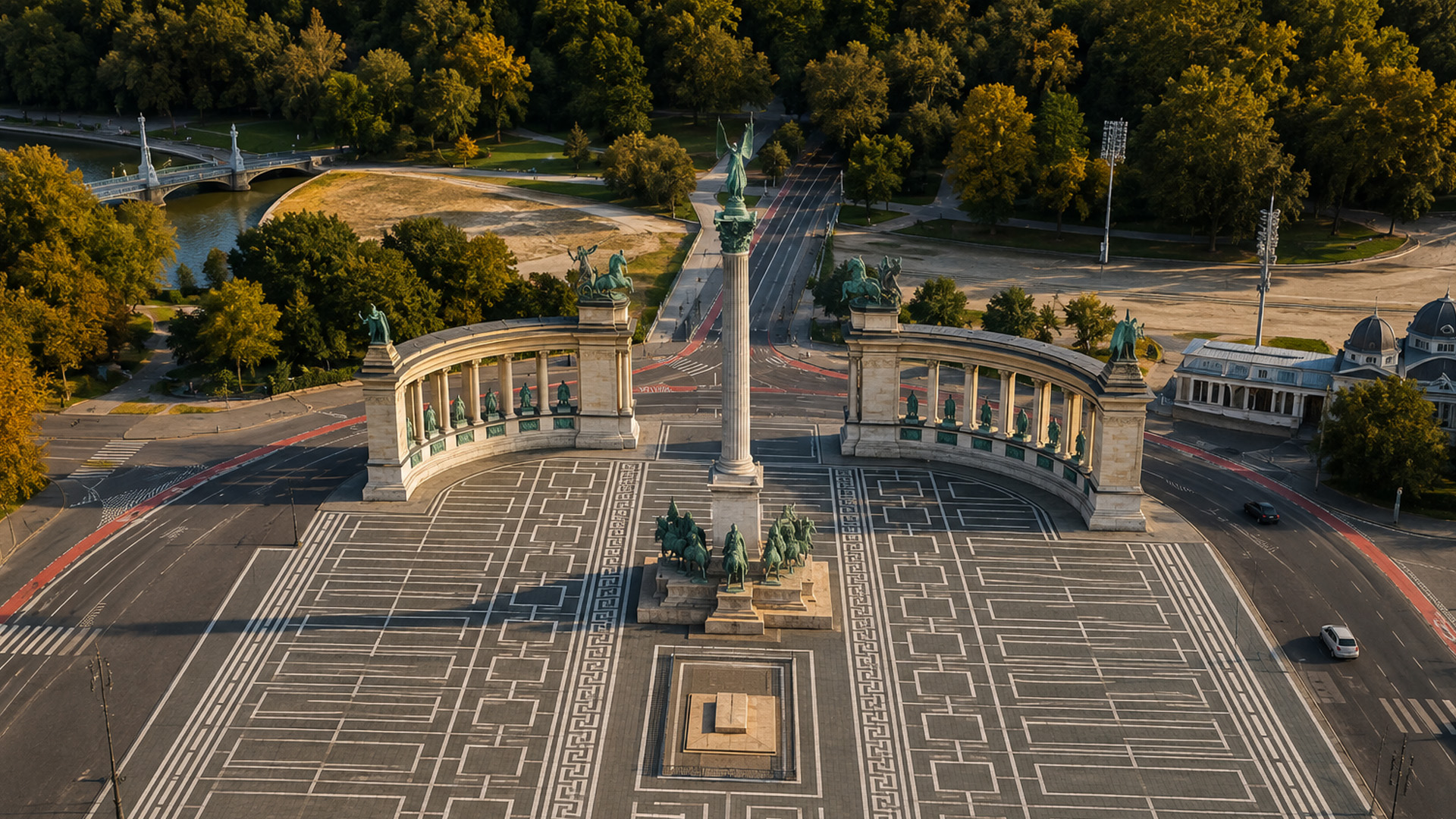 Heroes' Square Budapest with Monument Plaza from above