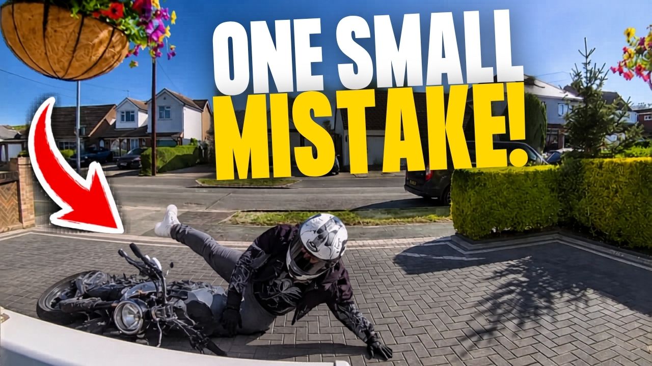 Girl steps off bicycle and tips over