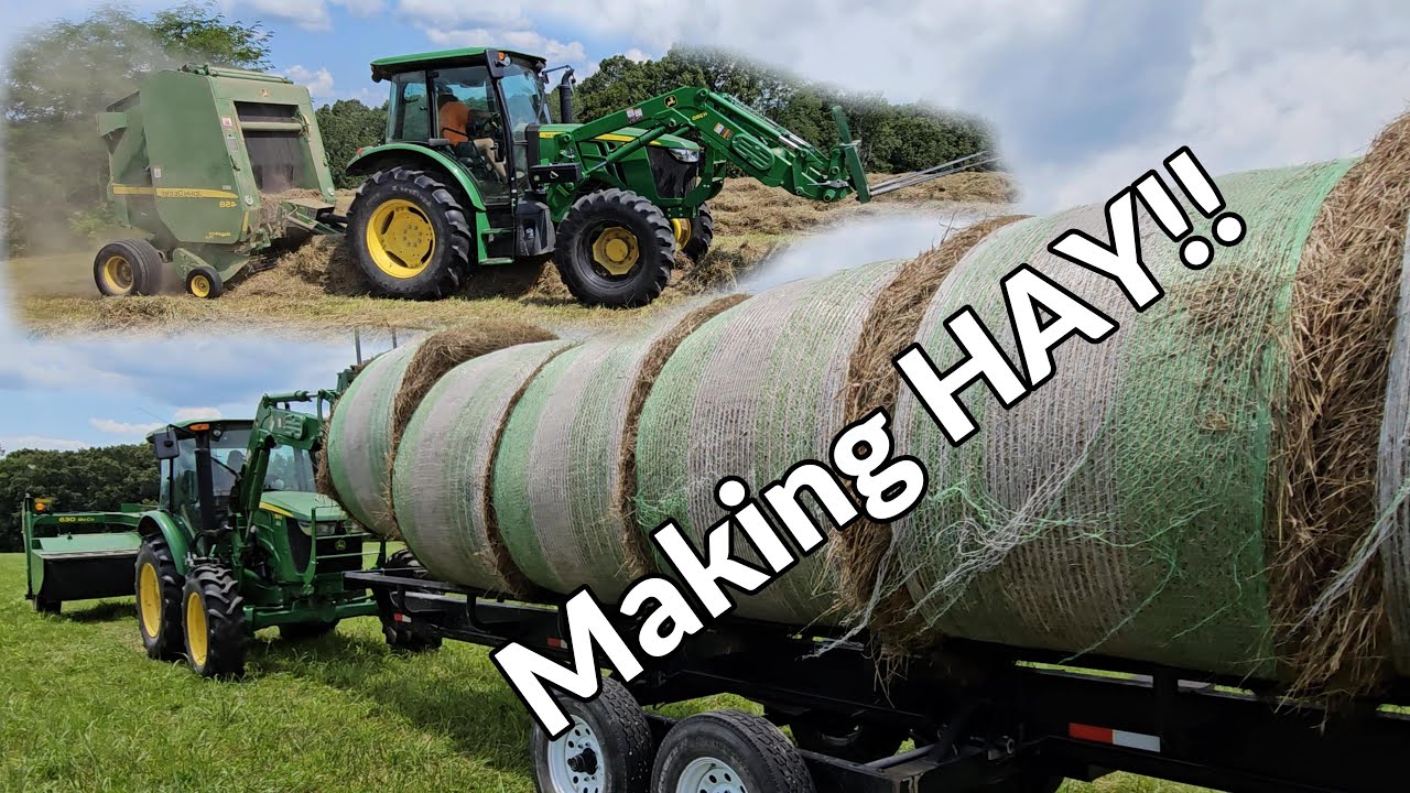 Cutting, baling, and hauling hay on a 575 acre Missouri farm