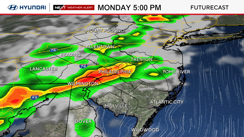 Hot, humid Monday in Philadelphia area with chance of scattered storms, tornado risk. Here's the weather forecast.