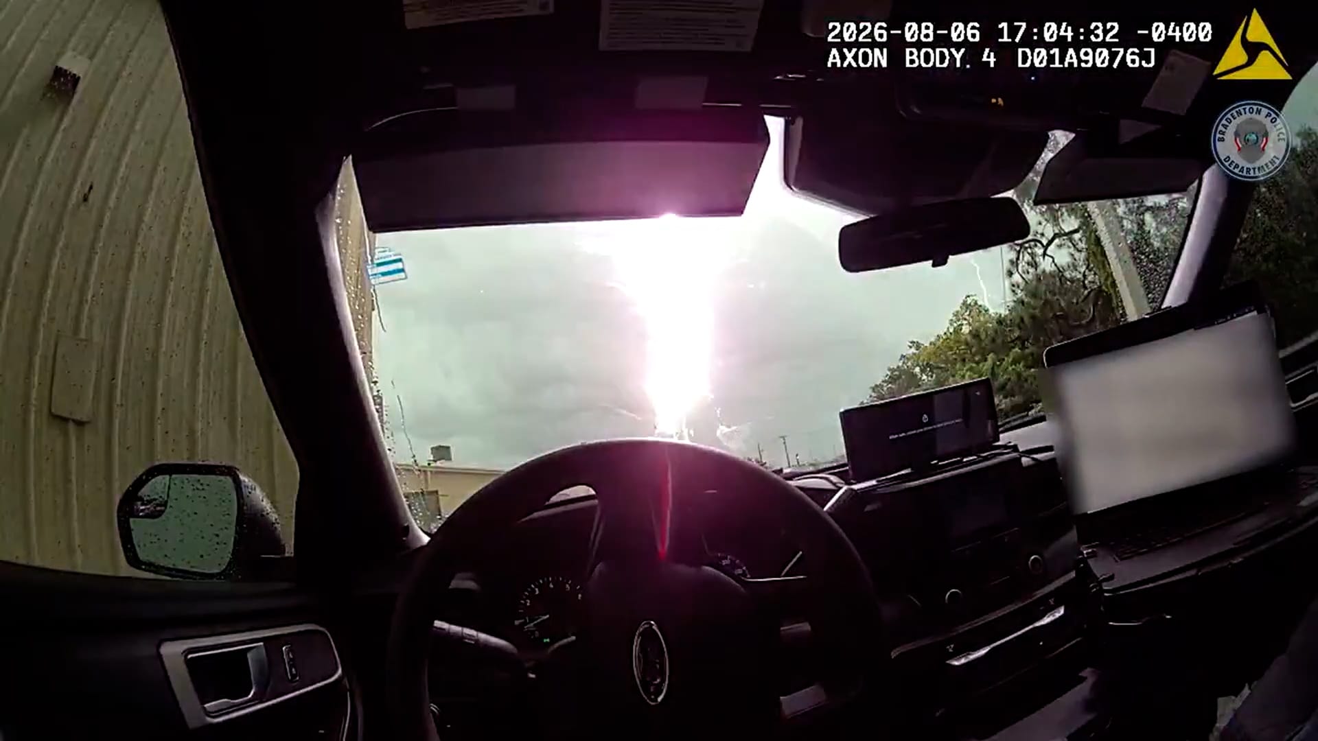 Lightning strikes water tower