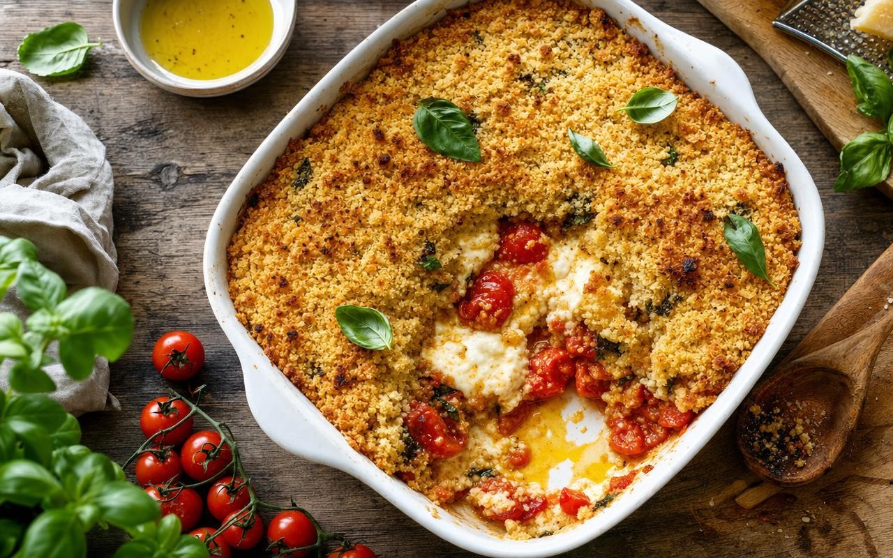 Ce crumble salé tomate-basilic-mozza va ringardiser vos salades d’été ...