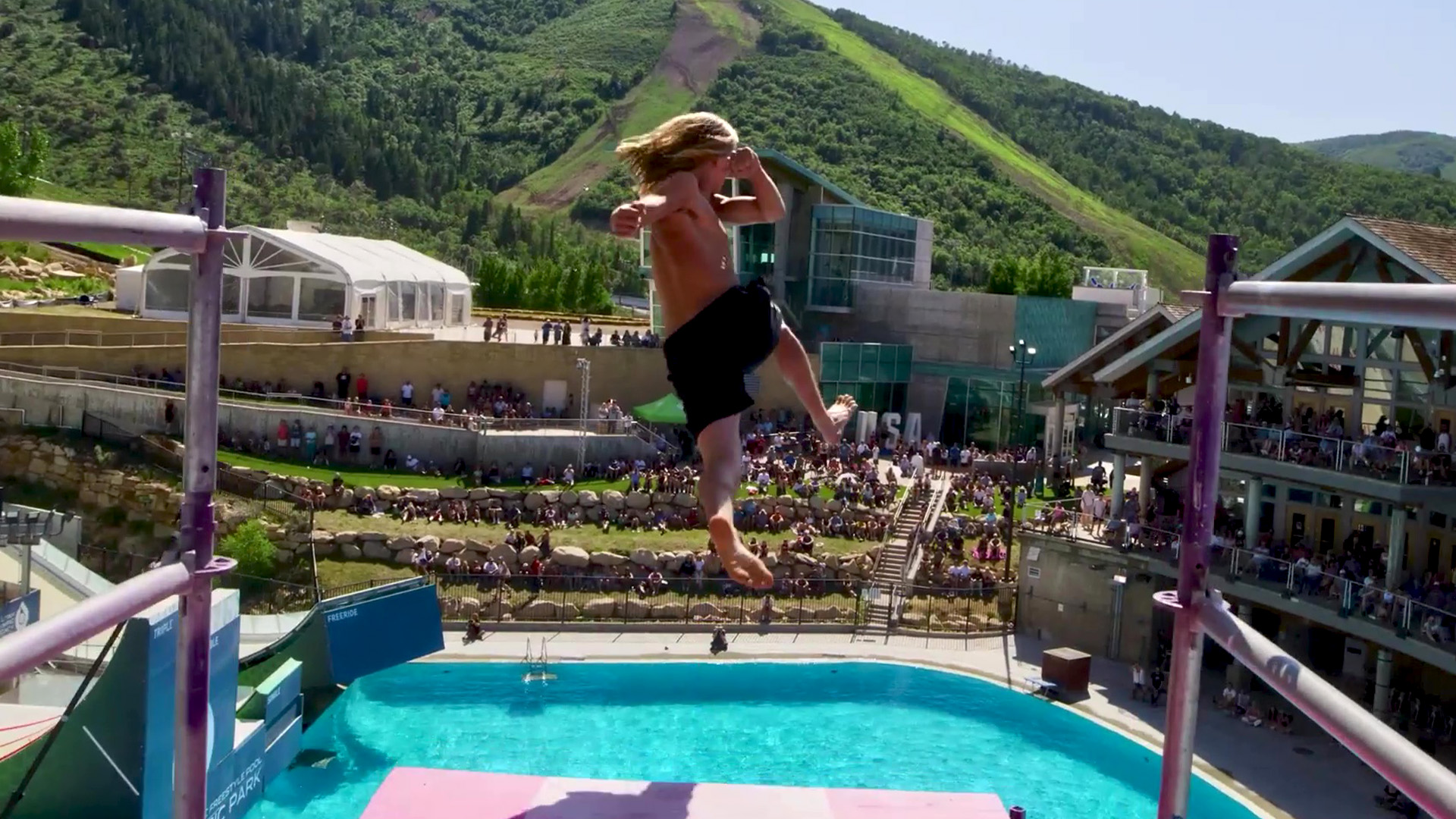 Belly flop stunts performed at massive height