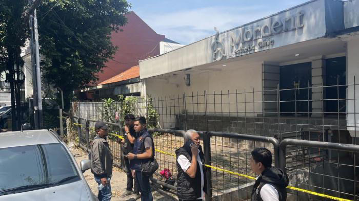 SUTRIMO TEWAS - Suasana di Klinik Mordent Aesthetic Clinic di kawasan Kebayoran Baru, Jakarta Selatan, yang menjadi penemuan mayat pria bernama Sutrimo, Senin (27/7/2026)(KOMPAS.COM/Pandi Ramedhan) (Kompas.com)