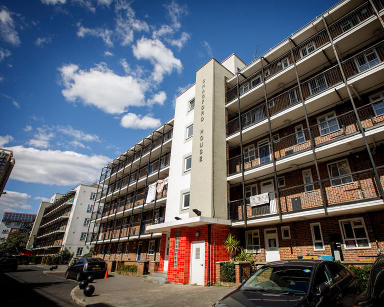 Chagford House, Devons Road estate, which has been affected by water shortages, with supply turned off for hours each day. Photograph: Alicia Canter/The Guardian