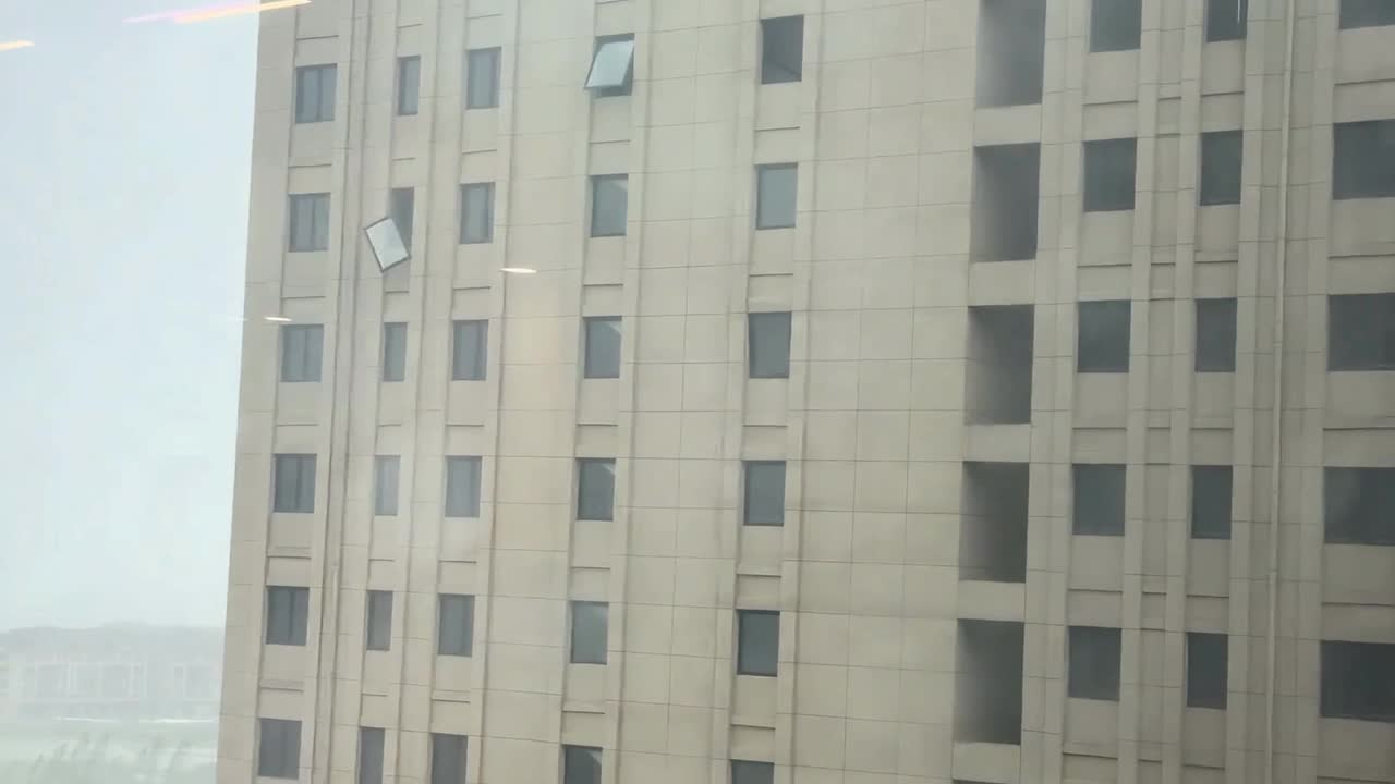High-rise windows blown out during Typhoon Dolphin in Zhejiang, China