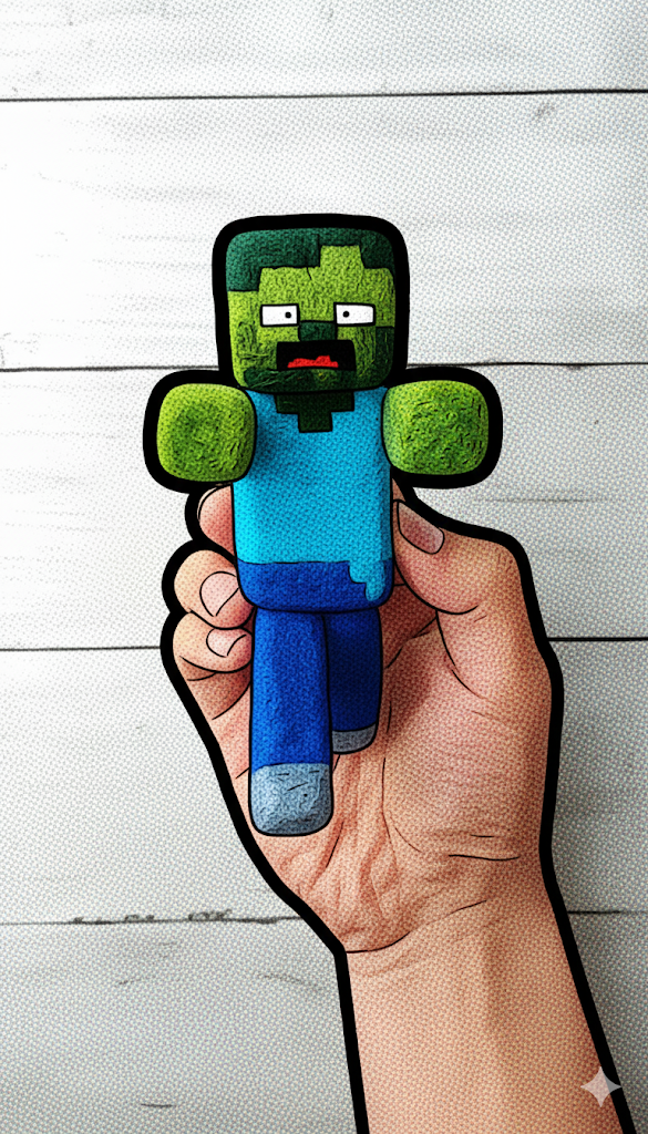 Building a Minecraft zombie with handmade wool art