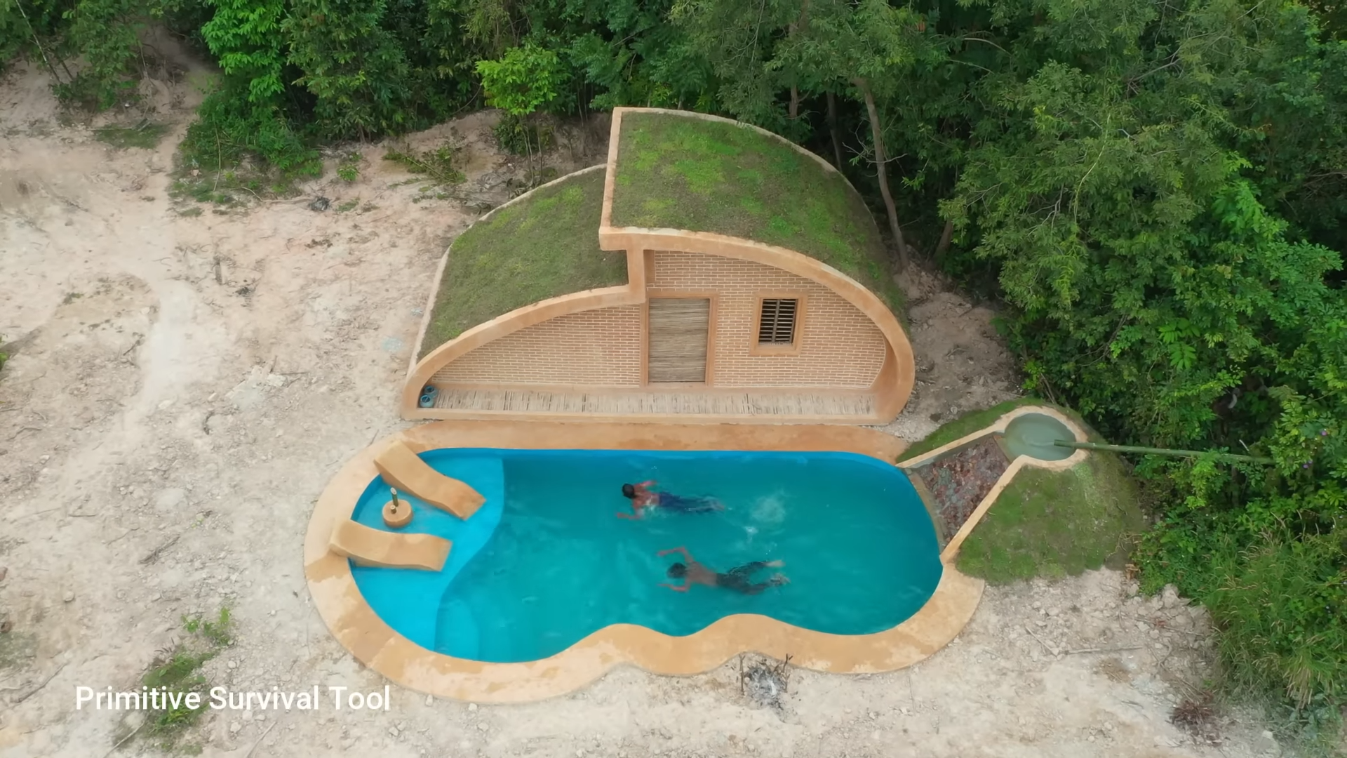 Watch these jungle builders shape a dream underground house with a pool