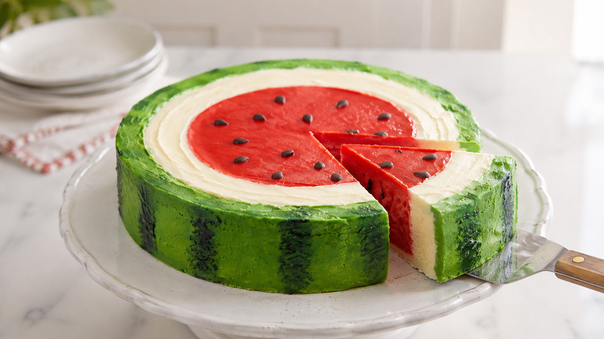 How are fresh fruits layered into these party cakes?