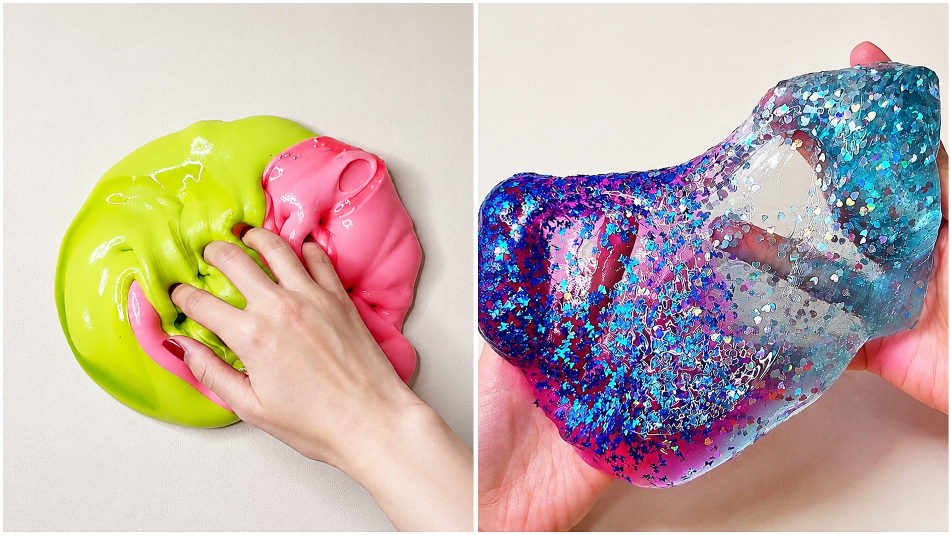 Vibrant slime colors and glitter texture play