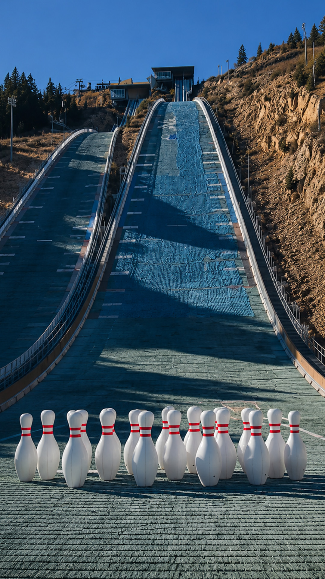 Sending a huge bowling ball down a steep ski ramp