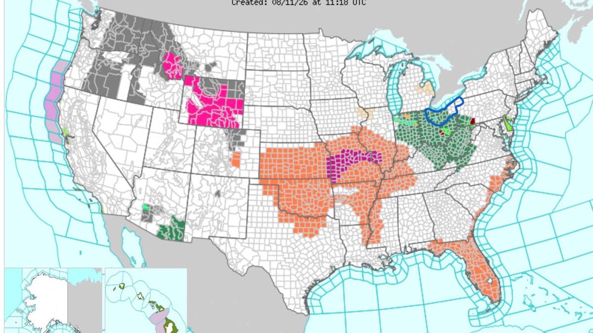 Severe thunderstorm warning map shows which states face 75 MPH gusts ...