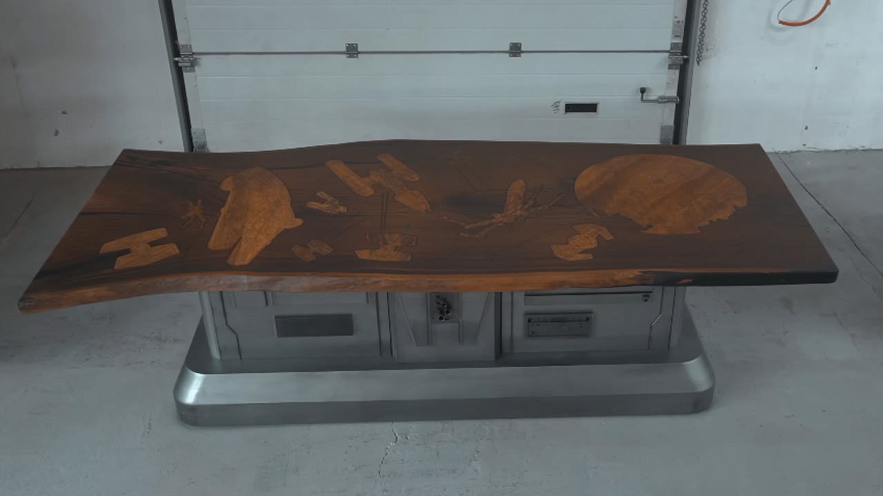 Amazing custom woodworking project featuring Star Wars spaceships and epoxy