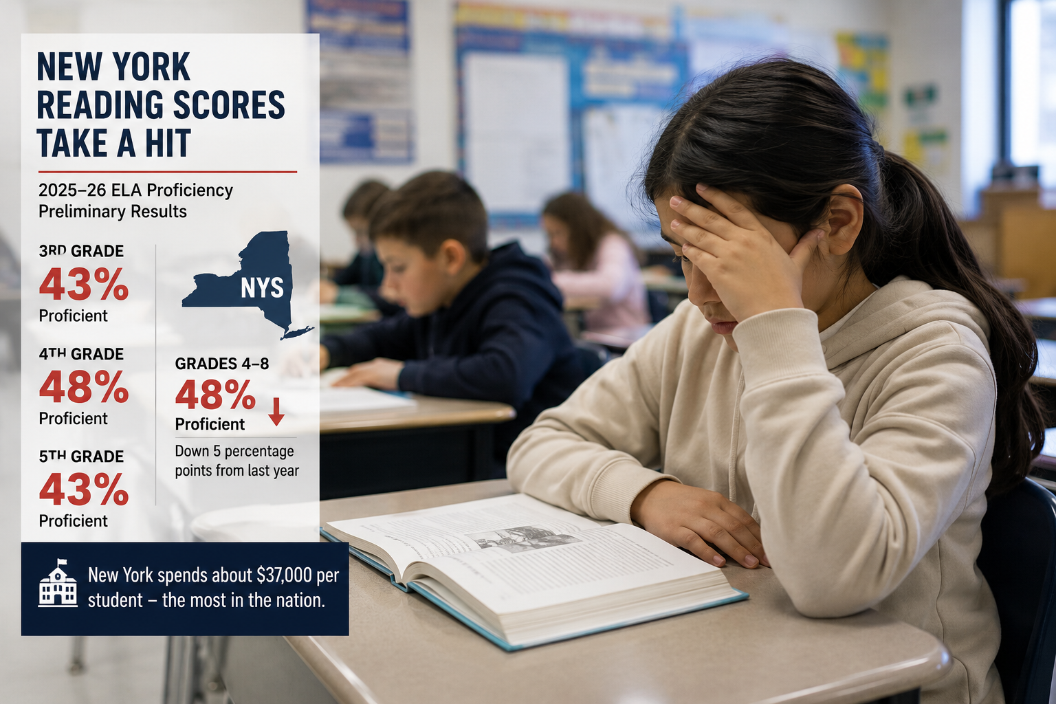 New York reading scores drop as state plans record education spending