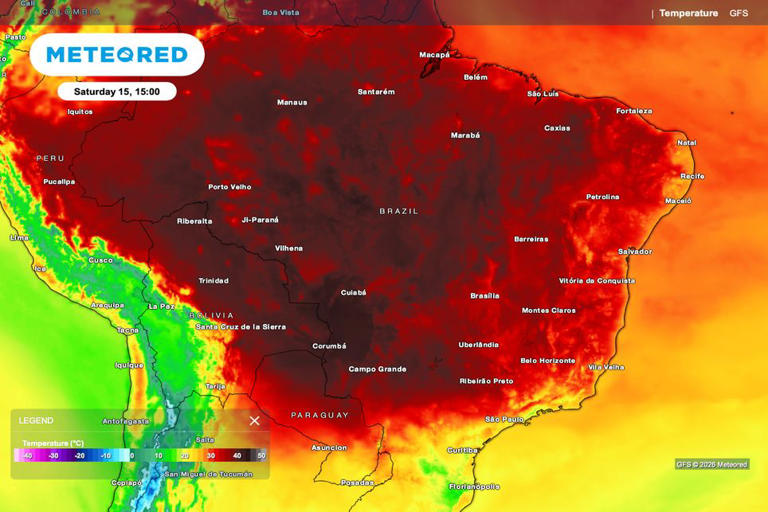 Previsão de temperatura para a tarde de domingo, 16 de agosto.