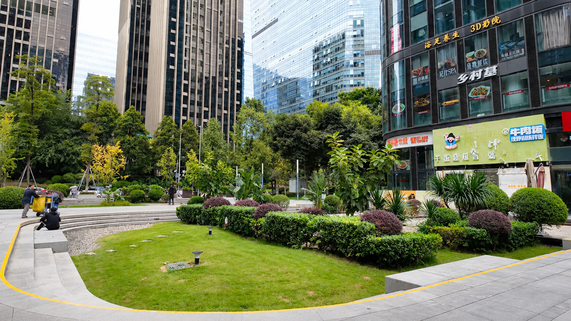 A hidden green garden sits between China’s towering office buildings