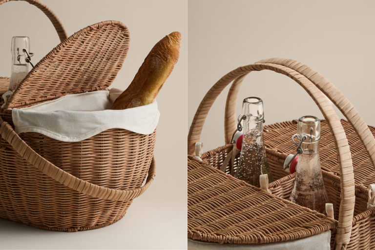 M&S has a gorgeous wicker picnic hamper with a clever wine holder for ...