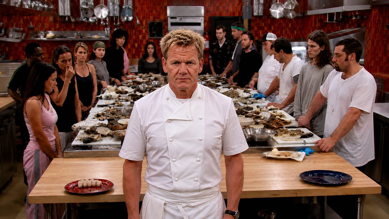 Both teams race to properly shuck scallops for Gordon Ramsay