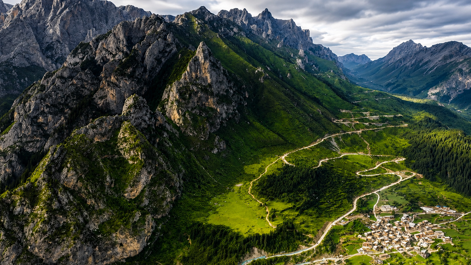 Steep roads connect this isolated mountain settlement